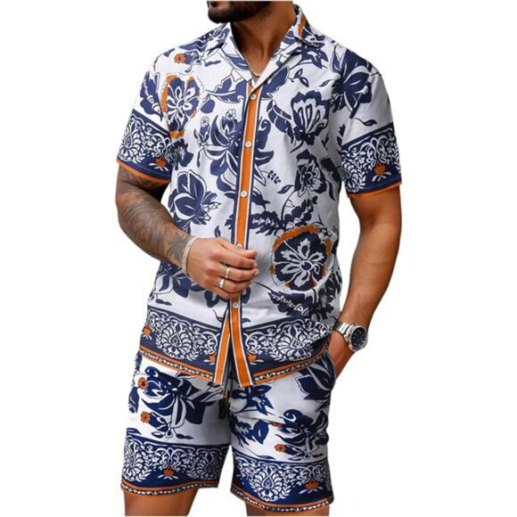 Men's Vacation Beach Outfit 2 Piece Shorts Set Floral
